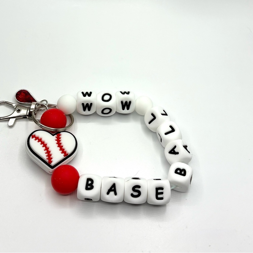 Baseball Mom Keychain Bracelet - Red and White - Picture 3 of 3